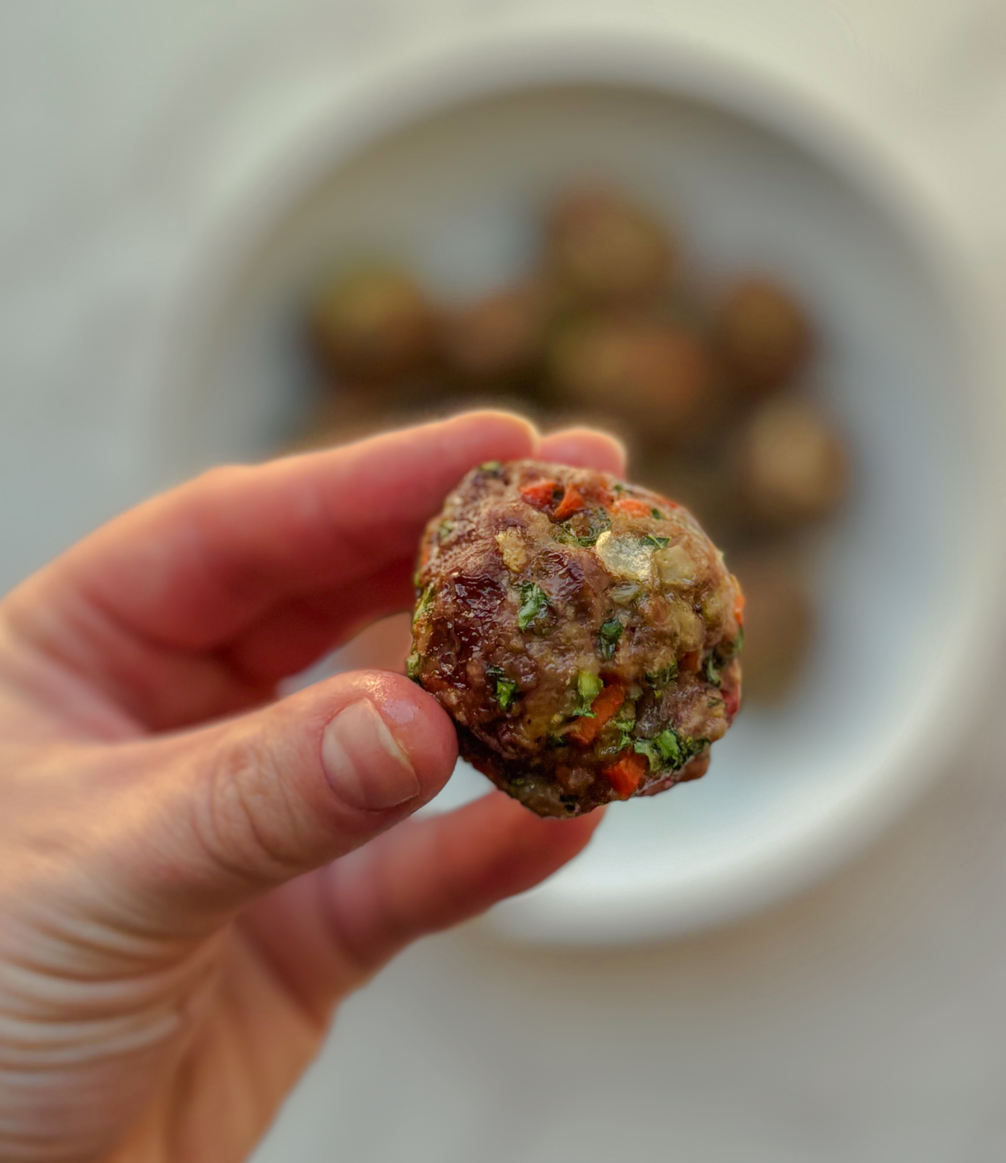 Veggie-Loaded Meatballs with Yogurt Sauce